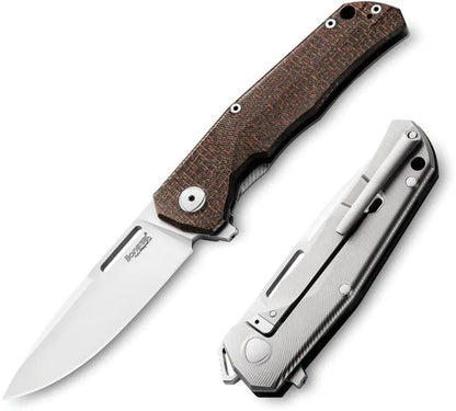 LionSteel Q4TTRO Framelock Knife Premium MagnaCut Steel Green Burlap Micarta Handle For EDC Enthusiasts by LionSTEEL