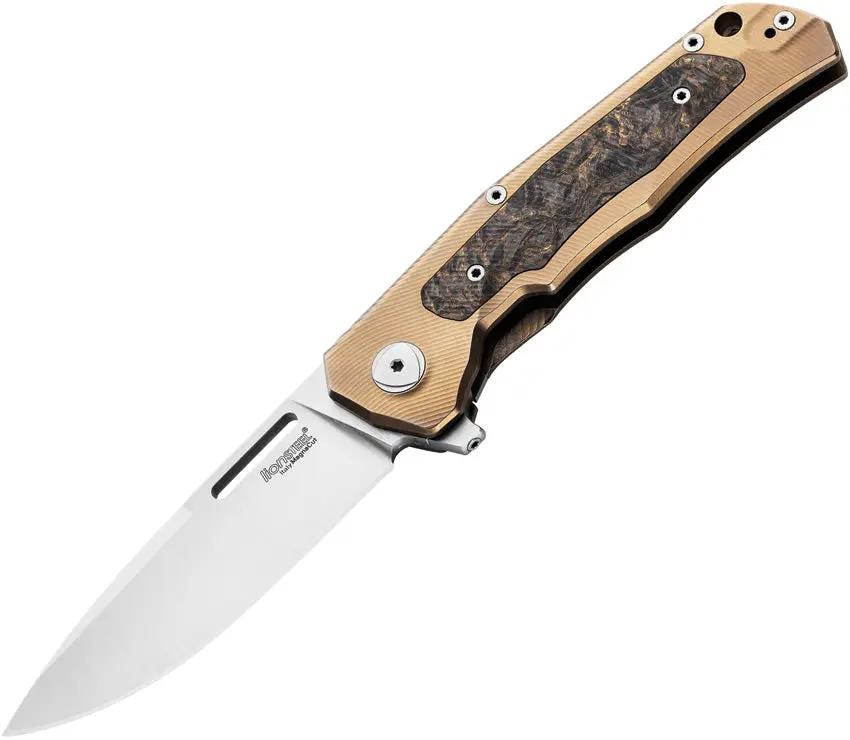 LionSTEEL Q4TTRO Framelock Knife Bronze Ti Handle With Brown Carbon Fiber Inlay MagnaCut Satin Blade For EDC Enthusiasts by LionSTEEL