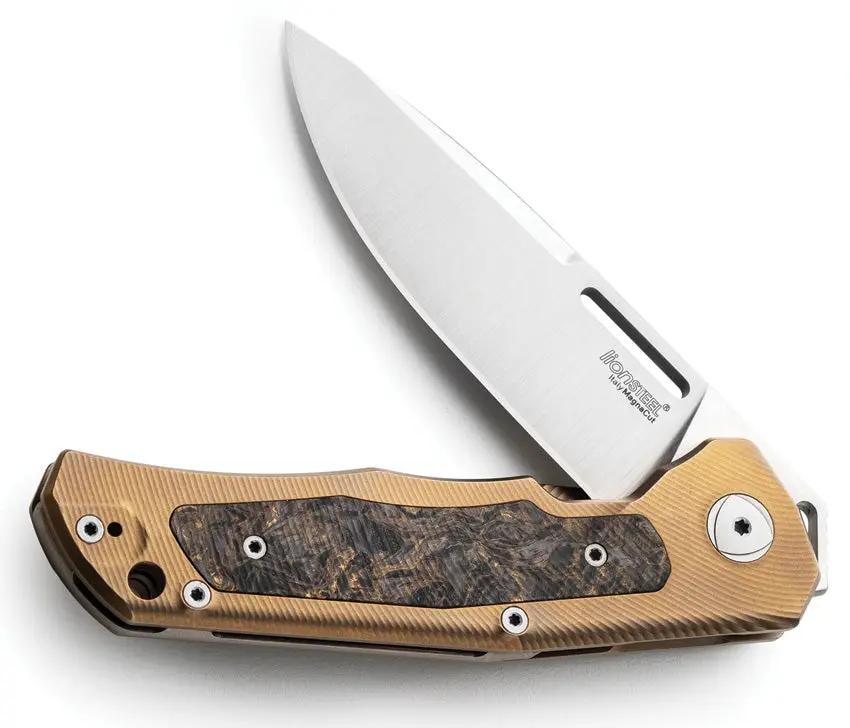 LionSTEEL Q4TTRO Framelock Knife Bronze Ti Handle With Brown Carbon Fiber Inlay MagnaCut Satin Blade For EDC Enthusiasts by LionSTEEL