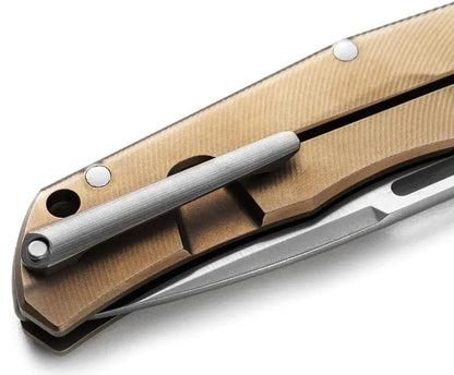 LionSTEEL Q4TTRO Framelock Knife Bronze Ti Handle With Brown Carbon Fiber Inlay MagnaCut Satin Blade For EDC Enthusiasts by LionSTEEL
