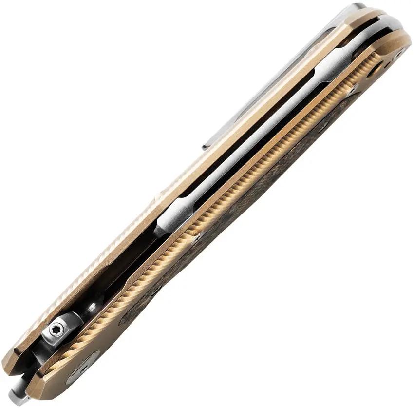 LionSTEEL Q4TTRO Framelock Knife Bronze Ti Handle With Brown Carbon Fiber Inlay MagnaCut Satin Blade For EDC Enthusiasts by LionSTEEL