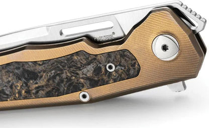 LionSTEEL Q4TTRO Framelock Knife Bronze Ti Handle With Brown Carbon Fiber Inlay MagnaCut Satin Blade For EDC Enthusiasts by LionSTEEL