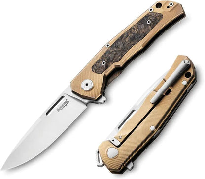 LionSTEEL Q4TTRO Framelock Knife Bronze Ti Handle With Brown Carbon Fiber Inlay MagnaCut Satin Blade For EDC Enthusiasts by LionSTEEL