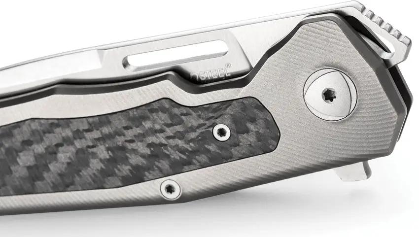 LionSteel Q4TTRO Framelock Knife 3.25in MagnaCut Satin Blade Gray Titanium With Carbon Fiber Inlay 4.5in Closed EDC by LionSTEEL