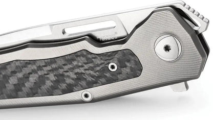 LionSteel Q4TTRO Framelock Knife 3.25in MagnaCut Satin Blade Gray Titanium With Carbon Fiber Inlay 4.5in Closed EDC by LionSTEEL