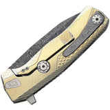 LionSTEEL ROK Titanium Framelock Damascus Blade Gold Handle With HWAYL Clip Removable Flipper Tab For EDC by LionSTEEL