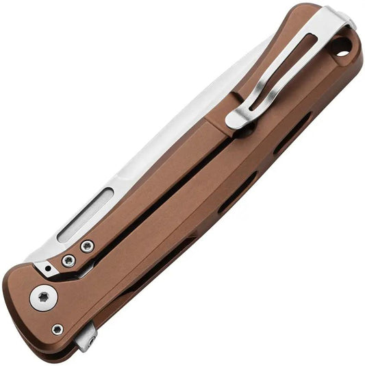 LionSteel Skinny Framelock EDC Knife MagnaCut Blade Earth Brown Aluminum Extended Tang Micarta Inlay by LionSTEEL
