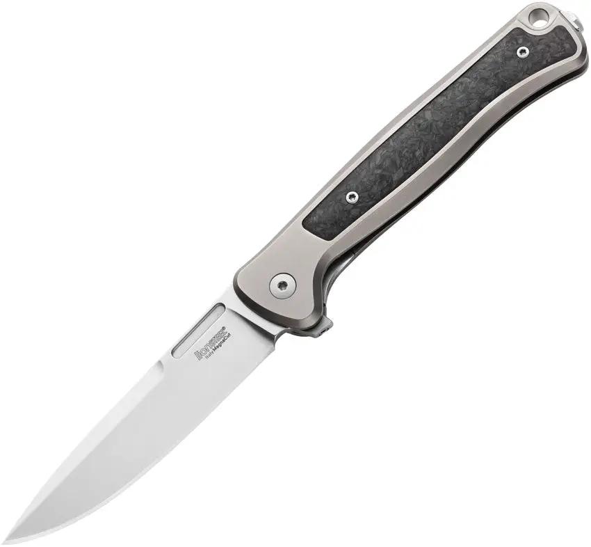 Lionsteel Skinny Framelock Knife Gray Titanium Premium Marble Carbon Fiber Inlay MagnaCut Blade For EDC Enthusiasts by Lionsteel