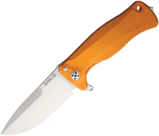 LionSTEEL SR11 Framelock Knife With Satin Sleipner Blade Orange Textured Handle Extended Tang Glass Breaker For EDC by LionSTEEL