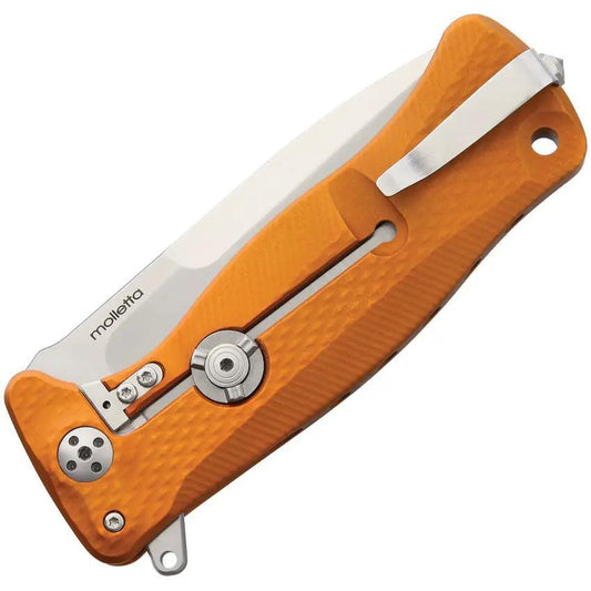 LionSTEEL SR11 Framelock Knife With Satin Sleipner Blade Orange Textured Handle Extended Tang Glass Breaker For EDC by LionSTEEL