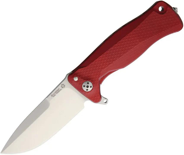 LionSteel SR11 Framelock Knife For EDC Enthusiasts Satin Sleipner Drop Point Blade Red Textured Handle Extended Tang by LionSTEEL