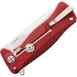 LionSteel SR11 Framelock Knife For EDC Enthusiasts Satin Sleipner Drop Point Blade Red Textured Handle Extended Tang by LionSTEEL