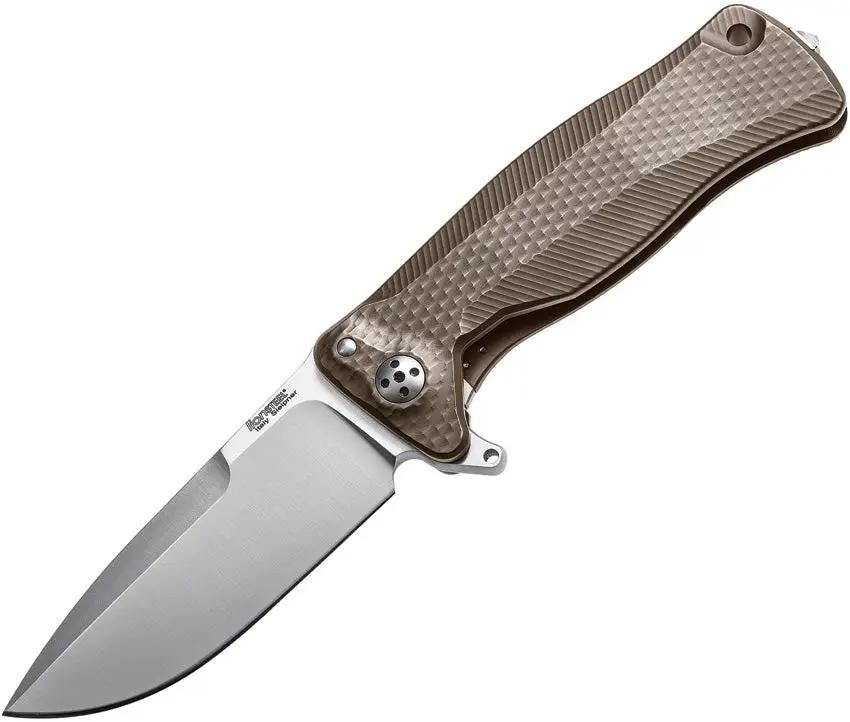 LionSteel SR11 Framelock Titanium Bronze EDC Knife With Sleipner Drop Point Blade Glass Breaker Extended Tang by LionSTEEL