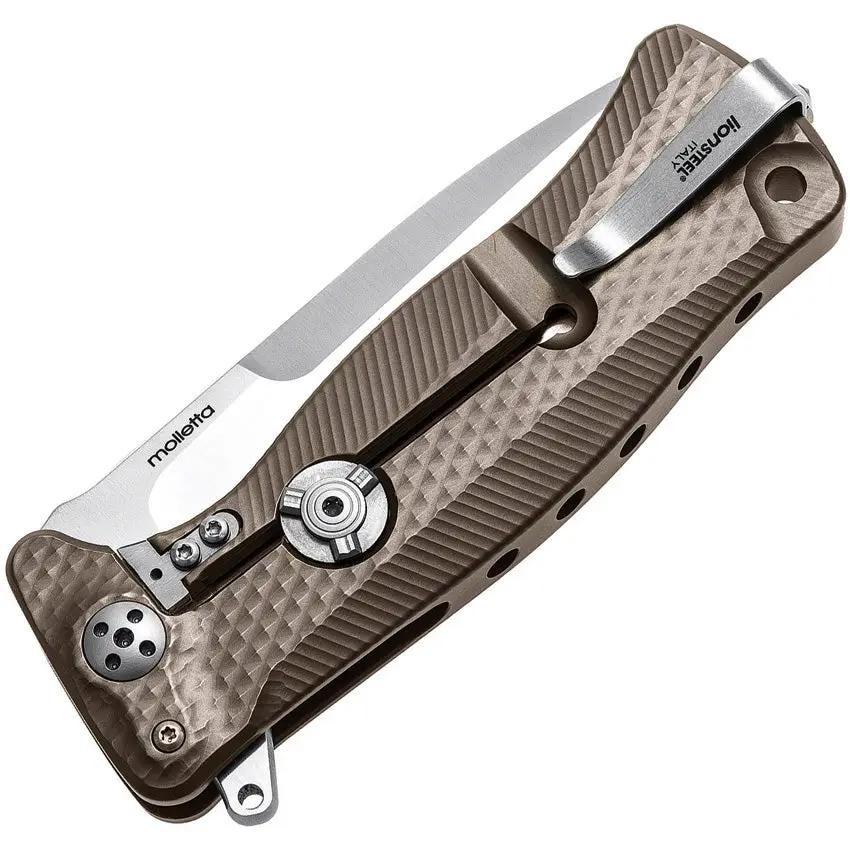 LionSteel SR11 Framelock Titanium Bronze EDC Knife With Sleipner Drop Point Blade Glass Breaker Extended Tang by LionSTEEL