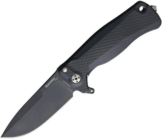 LionSteel SR22 Framelock Knife Black 3in Sleipner Drop Point Blade Rugged Aluminum Handle Extended Tang For EDC by LionSTEEL