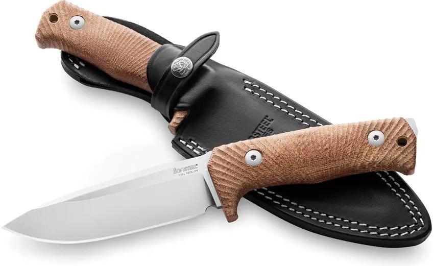 LionSTEEL T5 Fixed Blade Knife For Outdoorsmen 5 Inch Satin Niolox Blade Full Tang Canvas Micarta Handle Leather Sheath by LionSTEEL
