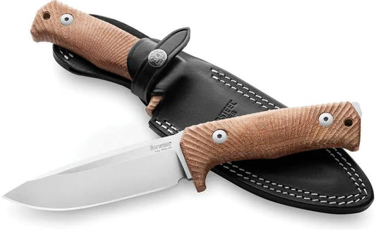 LionSTEEL T5 Fixed Blade Knife For Outdoorsmen 5 Inch Satin Niolox Blade Full Tang Canvas Micarta Handle Leather Sheath by LionSTEEL