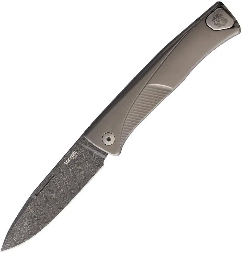 LionSTEEL Thrill Folder Chad Nichols Scrambled Damascus Blade Gray Titanium Handle EDC Knife For Collectors by LionSTEEL