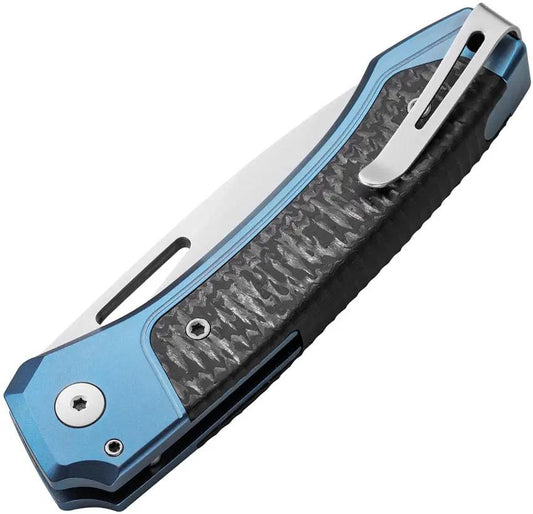 LionSteel Twain Button Lock Knife With MagnaCut Blade Blue Carbon Fiber Handle For EDC Enthusiasts by LionSTEEL