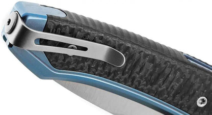 LionSteel Twain Button Lock Knife With MagnaCut Blade Blue Carbon Fiber Handle For EDC Enthusiasts by LionSTEEL