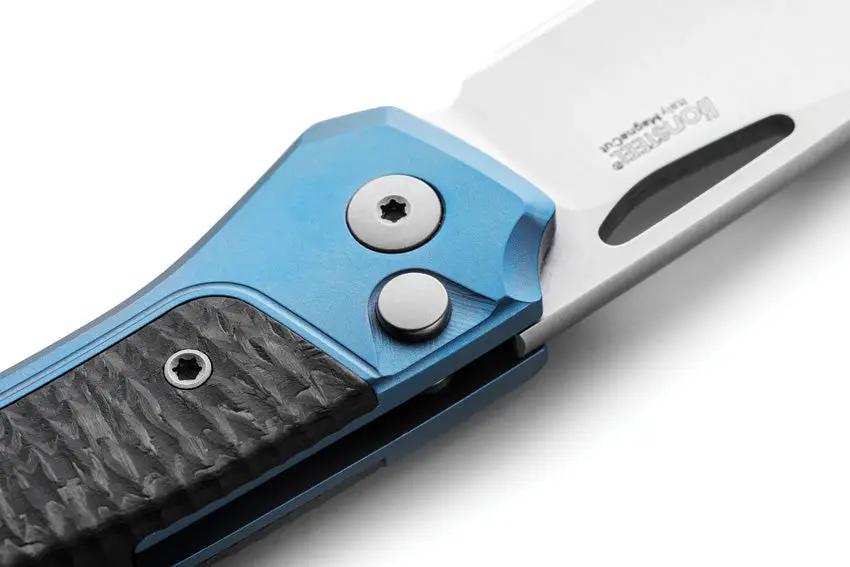 LionSteel Twain Button Lock Knife With MagnaCut Blade Blue Carbon Fiber Handle For EDC Enthusiasts by LionSTEEL