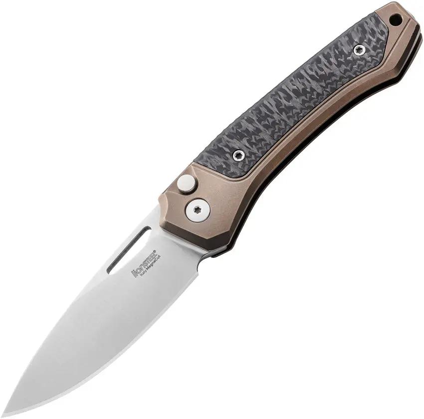 LionSTEEL Twain Button Lock Knife With MagnaCut Satin Blade Carbon Fiber Or Bronze Titanium Handle Daily Carry by LionSTEEL