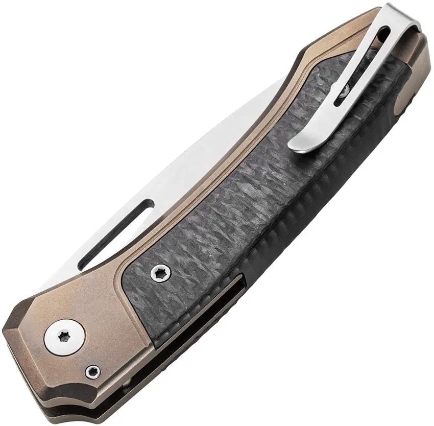 LionSTEEL Twain Button Lock Knife With MagnaCut Satin Blade Carbon Fiber Or Bronze Titanium Handle Daily Carry by LionSTEEL