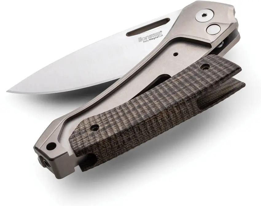 LionSTEEL Twain Button Lock Knife With MagnaCut Satin Blade Carbon Fiber Or Bronze Titanium Handle Daily Carry by LionSTEEL