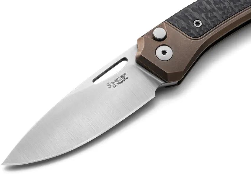 LionSTEEL Twain Button Lock Knife With MagnaCut Satin Blade Carbon Fiber Or Bronze Titanium Handle Daily Carry by LionSTEEL