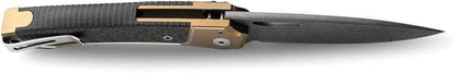 LionSteel Twain Button Lock Damascus Knife For EDC Enthusiasts With Bronze Titanium Handle And Carbon Fiber Inlay by LionSTEEL