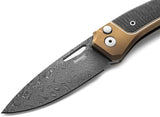 LionSteel Twain Button Lock Damascus Knife For EDC Enthusiasts With Bronze Titanium Handle And Carbon Fiber Inlay by LionSTEEL