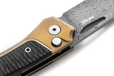 LionSteel Twain Button Lock Damascus Knife For EDC Enthusiasts With Bronze Titanium Handle And Carbon Fiber Inlay by LionSTEEL