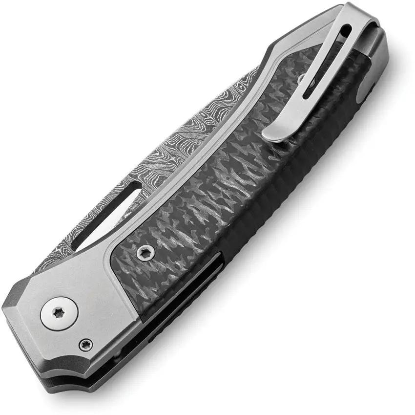 LionSteel Twain Button Lock Damascus Knife For EDC Enthusiasts Premium Gray Titanium Handle Scrambled Pattern Blade by LionSTEEL