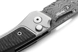 LionSteel Twain Button Lock Damascus Knife For EDC Enthusiasts Premium Gray Titanium Handle Scrambled Pattern Blade by LionSTEEL