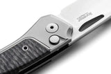 LionSTEEL Twain Button Lock Knife Gray Titanium And Carbon Fiber Handles MagnaCut Blade EDC by LionSTEEL
