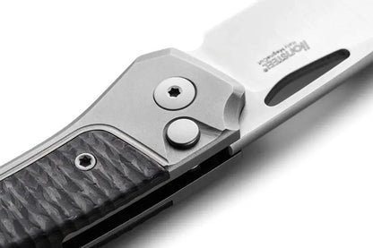 LionSTEEL Twain Button Lock Knife Gray Titanium And Carbon Fiber Handles MagnaCut Blade EDC by LionSTEEL
