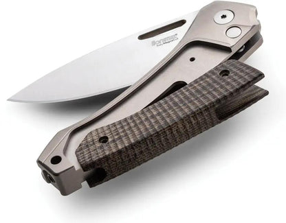 LionSTEEL Twain Button Lock Knife Gray Titanium And Carbon Fiber Handles MagnaCut Blade EDC by LionSTEEL