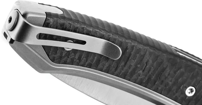 LionSTEEL Twain Button Lock Knife Gray Titanium And Carbon Fiber Handles MagnaCut Blade EDC by LionSTEEL