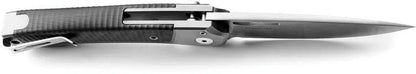 LionSTEEL Twain Button Lock Knife Gray Titanium And Carbon Fiber Handles MagnaCut Blade EDC by LionSTEEL