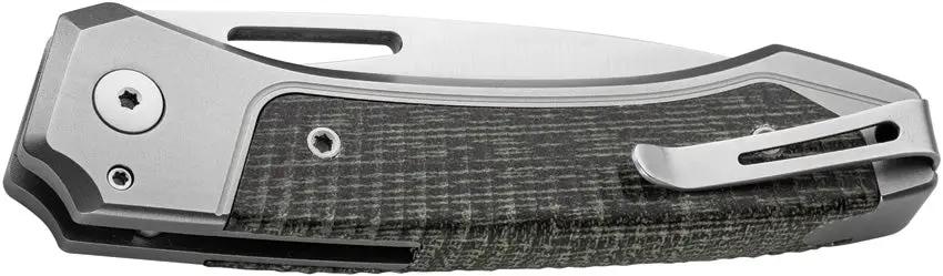 LionSteel Twain Button Lock Knife MagnaCut Satin Blade 3.13in Gray Titanium And Green Canvas Micarta Handles For EDC by LionSTEEL