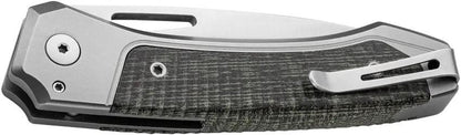 LionSteel Twain Button Lock Knife MagnaCut Satin Blade 3.13in Gray Titanium And Green Canvas Micarta Handles For EDC by LionSTEEL