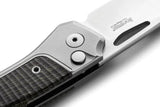 LionSteel Twain Button Lock Knife MagnaCut Satin Blade 3.13in Gray Titanium And Green Canvas Micarta Handles For EDC by LionSTEEL