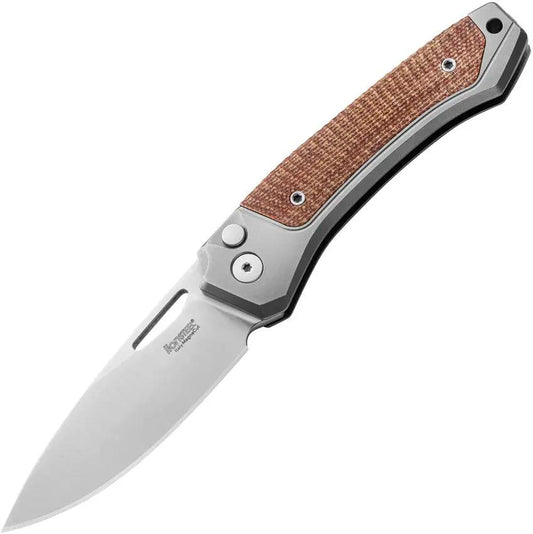 LionSTEEL Twain Button Lock Knife CPM MagnaCut Satin Blade 3.13in EDC Premium Titanium Or Natural Canvas Micarta Handle by LionSTEEL