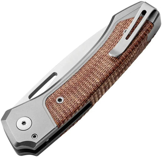 LionSTEEL Twain Button Lock Knife CPM MagnaCut Satin Blade 3.13in EDC Premium Titanium Or Natural Canvas Micarta Handle by LionSTEEL