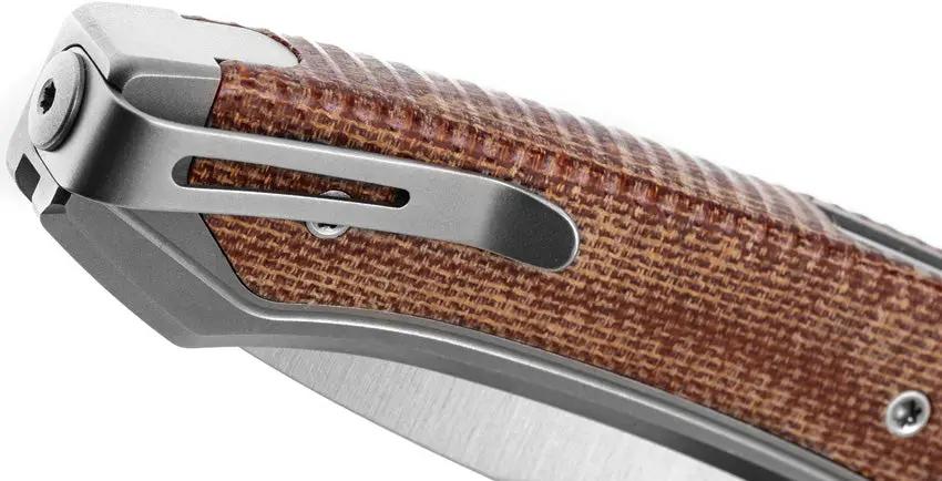 LionSTEEL Twain Button Lock Knife CPM MagnaCut Satin Blade 3.13in EDC Premium Titanium Or Natural Canvas Micarta Handle by LionSTEEL