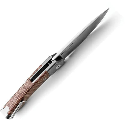 LionSTEEL Twain Button Lock Knife CPM MagnaCut Satin Blade 3.13in EDC Premium Titanium Or Natural Canvas Micarta Handle by LionSTEEL