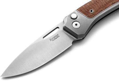 LionSTEEL Twain Button Lock Knife CPM MagnaCut Satin Blade 3.13in EDC Premium Titanium Or Natural Canvas Micarta Handle by LionSTEEL
