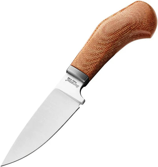 LionSteel Willy Fixed Blade Knife 3.5in M390 Satin Blade Natural Canvas Micarta Handle Leather Sheath for EDC by LionSTEEL