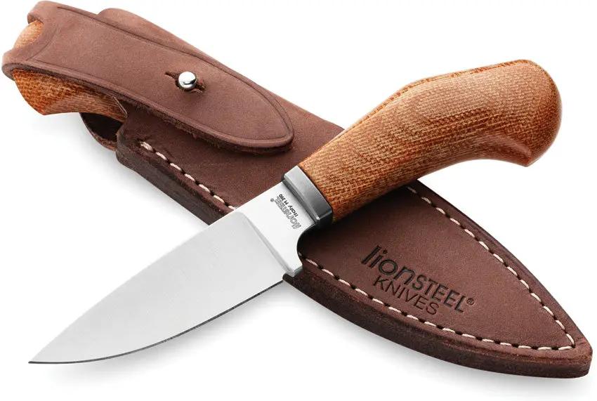LionSteel Willy Fixed Blade Knife 3.5in M390 Satin Blade Natural Canvas Micarta Handle Leather Sheath for EDC by LionSTEEL
