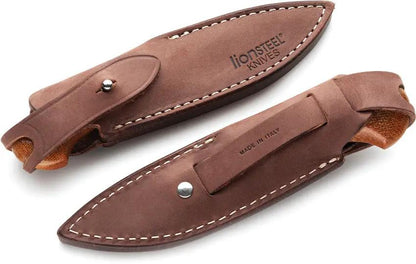 LionSteel Willy Fixed Blade Knife 3.5in M390 Satin Blade Natural Canvas Micarta Handle Leather Sheath for EDC by LionSTEEL
